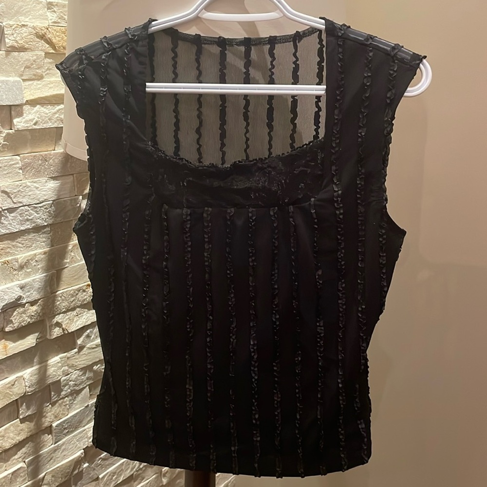 Lace mesh black tank top